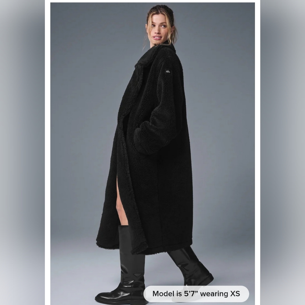 Alo Oversized Sherpa Trench in Black Size L - Picture 3 of 4